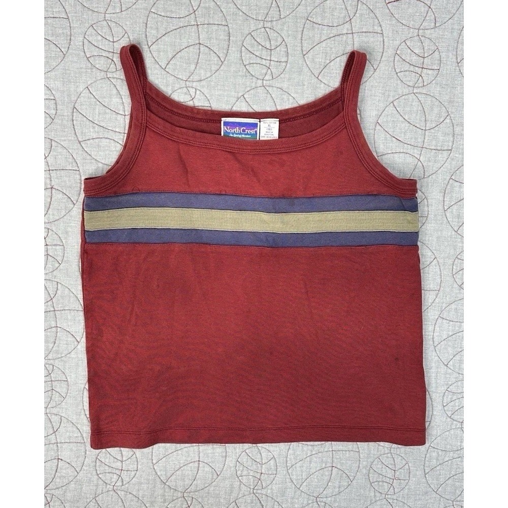 Vintage 90s NorthCrest Red Striped Tank Top XL 18 Hong Kong Cotton